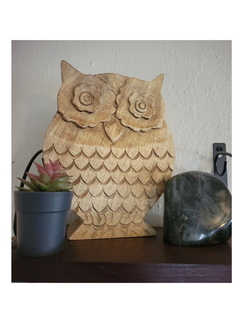 Solid Wood Owl Carving Decor